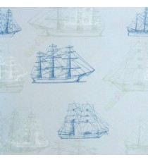 Blue grey green color kids floating ship sailing ship clipart vintage pencil drawing roller blind